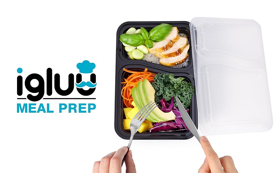 Igluu ​​Meal Prep 2 compartiment en plastique avec couvercles à salade bols sans bpa