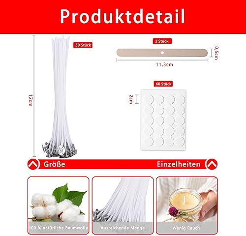 Bolosa Lot de 50 mèches de bougie pour bougies - Pour la fabrication de bougies - 12 cm (M) - Nail Gallerys