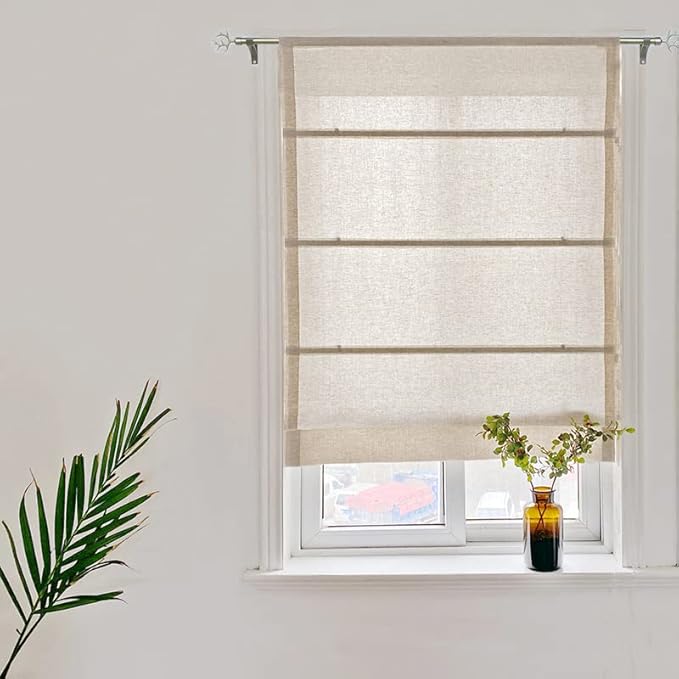 Yaland Store romain en lin avec lumière du jour - Rideau plissé - Avec cordon de serrage - Style maison de campagne - Opaque - 40 x 120 cm - Sable - Nail Gallerys
