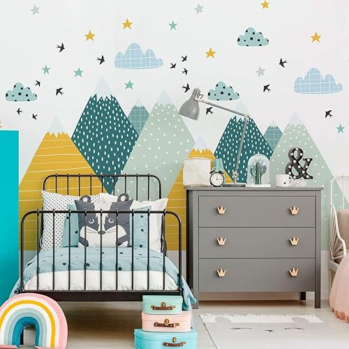 Sticker Muraux Autocollant Enfants Decoration Géant Montagnes Scandinaves pour Chambre Bébé Ziska 55 x 110 cm - Nail Gallerys