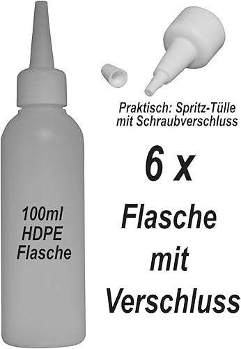 VanAnderen Lot de 6 bouteilles en polyéthylène haute densité 100 ml avec douille blanche - Bouteilles vides en plastique avec embout pour remplir et mélanger - Nail Gallerys