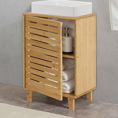 [en.casa] Meuble sous Lavabo Meuble Bas de Salle de Bain avec Espace de Rangement Meuble sous Vasque avec 2 Étagères Bambou 60 x 40 x 30 cm Naturel - Nail Gallerys