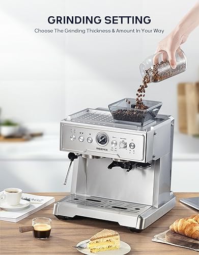 Reemix Machine à Expresso avec Porte-Filtre, Machine à Café 20 Bars avec Moulin Intégré et Mousseur à Lait, 1350 W, Réservoir de 2,8 l, Acier Inoxydable/Argenté, Kit Barista (54 mm Porte-Filtre) - Nail Gallerys