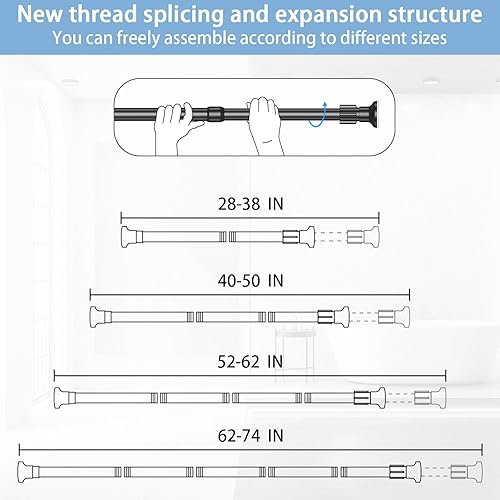 Radikor Tringle Rideau Sans Percage, 28-74in Inoxydable Barre de Douche Extensible, Barre Rideau, Tringle à Rideaux, Barre de Rideau de Douche, Barre Telescopique pour Salle de Bain, Fenêtre - Noir - Nail Gallerys