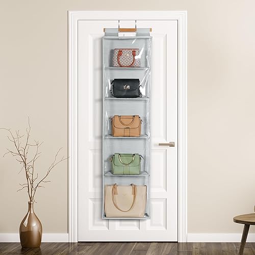 Syeeiex Organiseur de sac à main à suspendre avec fermeture éclair, extra large 5 poches transparentes, organiseur de sac à main à suspendre pour armoire, chambre à coucher, salon - Nail Gallerys
