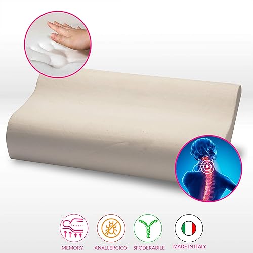 GEEMMA s.r.l. Coussin en mousse à mémoire de forme, rigide mais enveloppant, modèle en forme de savonnette et idéal pour les cervicales, hauteur 12 cm pour 40 x 70 cm, avec tissu en coton déhoussable - Nail Gallerys