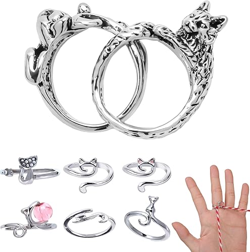 8pcs Anneaux à Tricoter Réglable pour Doigt, Style Chat Roman Boucle de Tricot Anneau de Guidage pour Crochet Supports de Doigts Dé à Tricoter Cadeau pour les Amateurs de Crochet (8 Styles) - Nail Gallerys