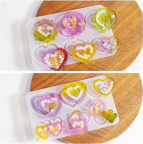 Attuslla 2 PCS Résine Shaker Moules, Moules en Silicone Shaker de Coeur Moules en Résine Quicksand avec PVC Feuille et Paillette pour Bijoux Collier DIY Créations Artisanats - Nail Gallerys