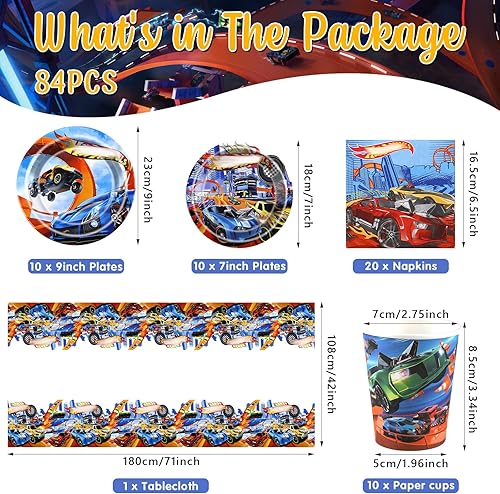 Dekewe Décoration d'anniversaire Hot Wheel 98c, camion à moteur, assiette en papier, assiette de fête d'anniversaire pour enfant, décoration de ballon de paille pour 10 personnes - Nail Gallerys
