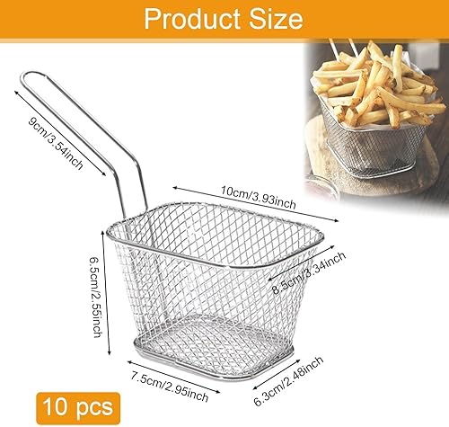 ADERTOS 10PCS Panier à Frites en Acier Inoxydable Panier à Frites Individuel Paniers à Frites Chips Crépine Mini Paniers à Frites Panier pour Friteuse Rectangulaire pour Frites, Crevettes - Nail Gallerys