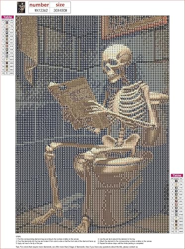 MXJSUA Peinture Diamant Adulte, Squelette Lisant Diamond Painting 5D Complet, Diamant Kits, Diamant Strass Point de Croix Cristal Painting pour Murale Décoration 30x40cm - Nail Gallerys