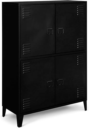IDMarket - Armoire ESTER 4 portes métal noir design industriel - Nail Gallerys