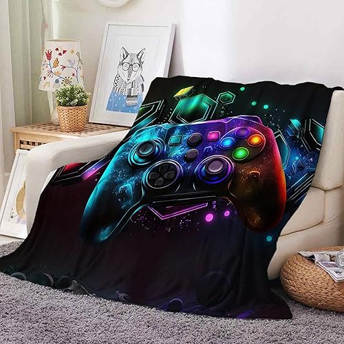 VTRXEG Couverture de Manette de Jeu, Couverture en Flanelle à Motif de Manette de Jeu 3D, Moelleuse, Douce et Chaude, Couverture décorative de Chambre, pour Adolescents et Adultes (A, 150x200cm) - Nail Gallerys