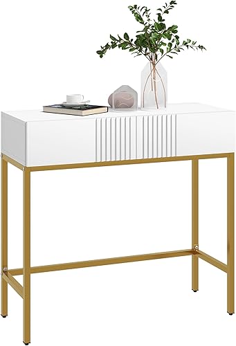 HOMCOM Table Console, Console Meuble, avec 2 tiroirs, Pieds antidérapants, Base en Acier, pour Salon, entrée, Blanc - Nail Gallerys