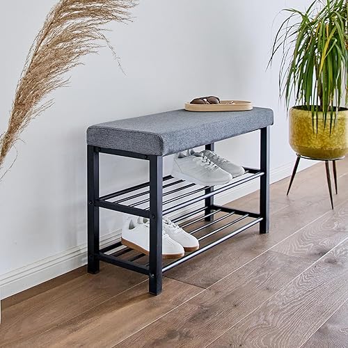 Love IT Store IT - Loft Banc Chaussures Entrée - Meuble A Chaussure Étroite avec 2 Étagères- Construction Facile - Charge 100 kg - Noir/Anthracite - 80x31x50 cm - Nail Gallerys