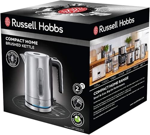 Russell Hobbs Bouilloire Electrique Inox [Compacte & Design] Compact Home (0,8L, 2200 W, Ecoulement parfait, Eclairage LED, Filtre anticalcaire, Ouverture auto., Ergonomique, Base 360°) 24190-70 - Nail Gallerys