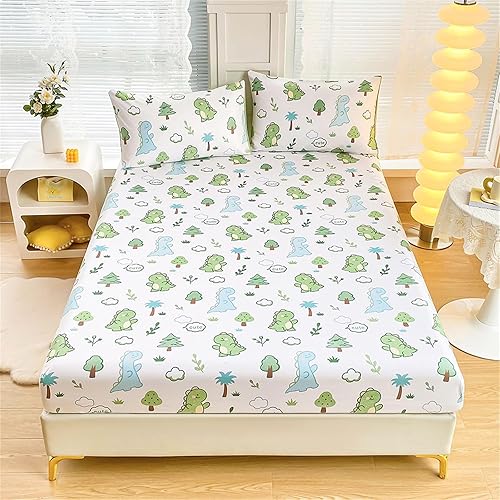 Odot Drap Housse Microfibre, Drap Housse pour Matelas Epais - Draps Housses Élastique Doux avec Bonnet 25cm pour Adulte Enfant, Lit 1~2 Personnes (90x200x25cm,Dinosaure de Dessin animé) - Nail Gallerys