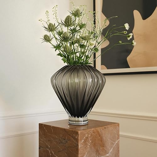 Vase en Verre Moderne – Vase Décoratif Entièrement Fabriqué à la Main pour Fleurs, Tulipes, Roses – Idéal pour Salon, Chambre, Table ou Mariage – Déco Maison Élégante – Noir - Nail Gallerys