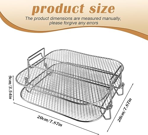 MEGYAD Airfryer Grille double couche en acier inoxydable 304 – Plateau carré à 2 étages pour friteuses à air chaud de 5 à 6,8 l, four et micro-ondes | Passe au lave-vaisselle et inoxydable - Nail Gallerys