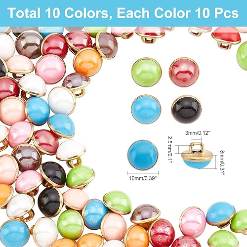 NBEADS 100 Pcs 10mm Perle Résine Boutons Demi-Dôme, Base Or Laiton pour Artisanat Couture, Projet de Bricolage - 10 Couleurs - Nail Gallerys