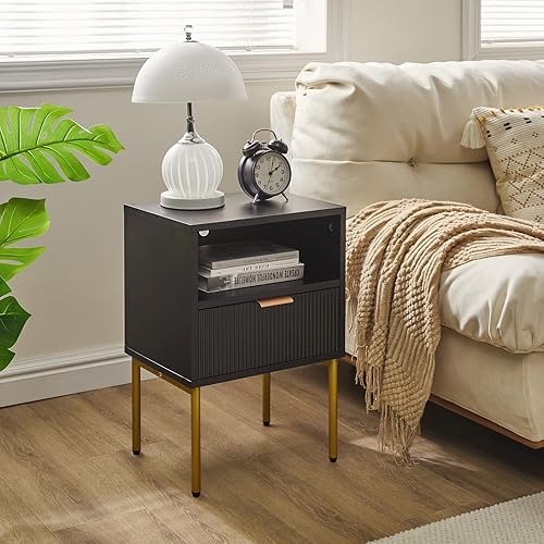 IBUYKE Table de Chevet Mid-Century Moderne avec Tiroir de Rangement, Petite Table d'Appoint Noire pour Chambre à Coucher, Salon, Blanc WNS008W - Nail Gallerys