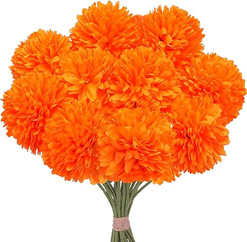 Minnhua 12 Pièces Hortensia Artificielle, Soie Fleur Artificielle Deco, Réaliste Fausse Fleur, Fleurs Artificielles Cimetiere pour La Maison Garden Party Office Décoration (Orange) - Nail Gallerys