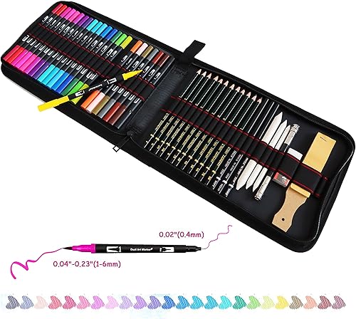Feutres Pinceaux 24 Couleurs Feutres Aquarelle Stylo Marqueur à Pointe Double Avec Stylos à Pointe Fine +21 Pcs Crayons de Dessin Crayons de Croquis Kit Pour peinture - Nail Gallerys
