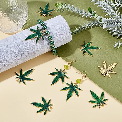 SUPERFINDINGS 16 Pcs 2 Couleurs Pendentifs Feuille D'Érable Pot Médical Feuilles D'Arbre de Cannabis Charmes Pendentifs Alliage Pendentifs en Émail pour Boucle D'Oreille Collier Fabrication de Bijoux - Nail Gallerys