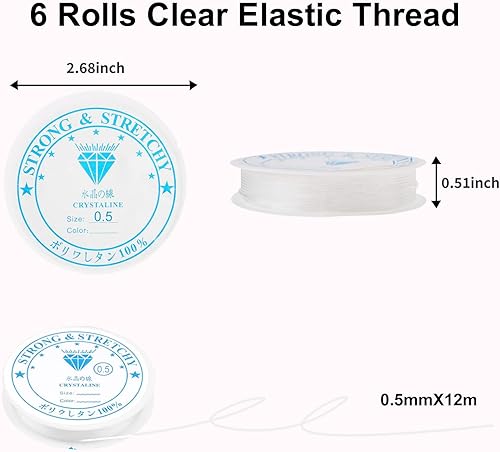 DOETYD Lot de 6 Rouleaux de Fil élastique Transparent de 0,5 mm pour Fabrication de Bracelets, Perles et Colliers - Nail Gallerys