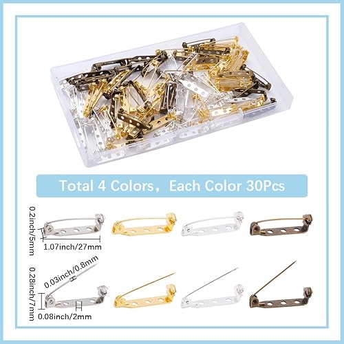 SOFPLATE 1 boîte de 120 pièces de 4 Couleurs 27mm 33mm Fermoirs de Sécurité pour Broches Broches de Verrouillage Badges Broches avec Trous pour Bricolage Étiquettes Nominatives Bijoux Artisanat Badge - Nail Gallerys