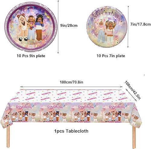 BlinBlin Rose Ro-blox Vaisselle Fournitures de Fête pour Filles Décorations d'Anniversaire, Jeu Vidéo Thème de Vaisselle de Fête, 10 Invités Fournitures de Fête - Nail Gallerys