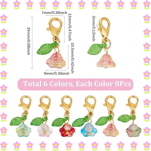SUNNYCLUE 1 boîte de 48 marqueurs de Mailles au Crochet Marqueurs de Mailles à Tricoter Marqueurs de Tricot Petites Fleurs Feuilles Fermoirs à Pince de Homard au Crochet Breloques Marqueurs au Crochet - Nail Gallerys