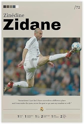 GJHTQLP Zinédine Zidane Poster sur toile pour décoration de chambre à coucher 30 x 45 cm - Nail Gallerys