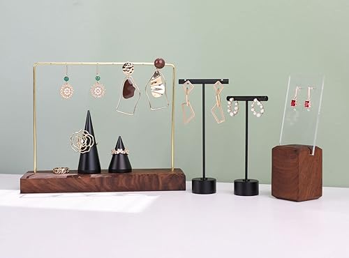 GemeShou Porte-oreilles noyer vendu, supports & expos oreilles laiton présentation, étagère suspendu rangement bijoux femmes【Étagère U noyer】 - Nail Gallerys