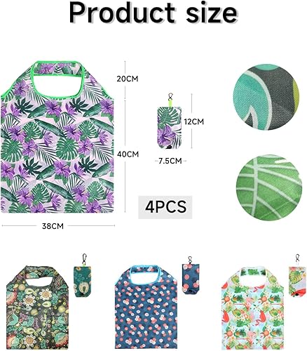 ATBUSS Lot de 4 Sacs à Provisions Pliables et Réutilisables - Portables, Imperméables pour Courses, Shopping, Usage Quotidien - Motif Petite Marguerite, Fleur - Nail Gallerys