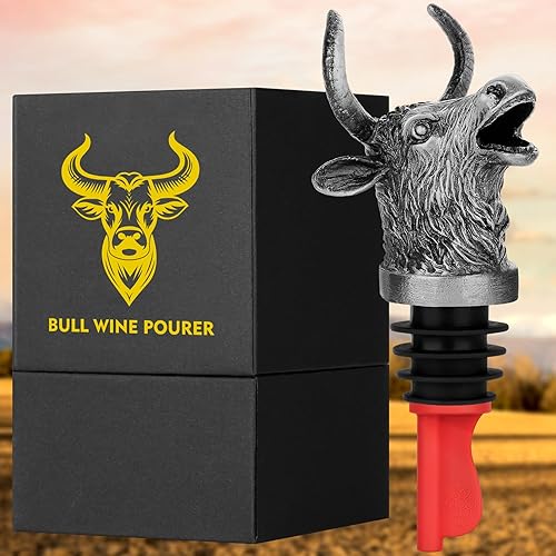 LULLEA Bull Head Bec verseur et bouchon de bouteille de vin 2 en 1 pour homme et femme, aérateur de vin sauvage, yak sauvage, bovins, bec verseur pour alcool spiritueux, accessoires fantaisie pour - Nail Gallerys