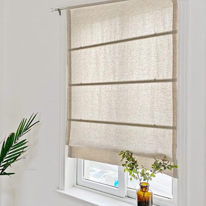 Yaland Store romain en lin avec lumière du jour - Rideau plissé - Avec cordon de serrage - Style maison de campagne - Opaque - 40 x 120 cm - Sable - Nail Gallerys