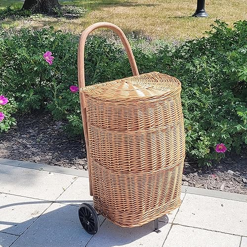 WEECO Chariot de courses avec couvercle, panier de transport avec roulettes, panier à bois, grand chariot en osier pour bois de cheminée, 90 x 30 x 40 cm - Nail Gallerys