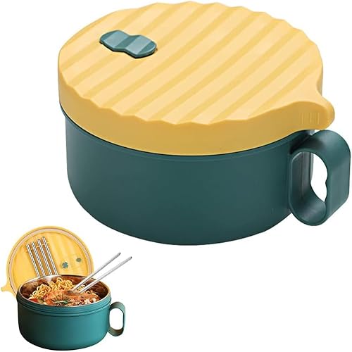 Ceblish Set de Bols Ramen, Ramen Bowl en Acier Inoxydable avec Baguettes, 1200ML Bol de Soupe Japonaise, Bol Ramen avec Couvercle, Bol Instantané pour Nouilles, Bento, Déjeuner (Vert-Jaune) - Nail Gallerys
