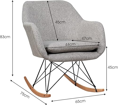 RELAX4LIFE Fauteuil à Bascule Rembourré avec Dossier et Accoudoir, Chaise Relaxante sur Pieds en Métal et en Bois de Hêtre, Fauteuil à Oreilles pour Salon, Chambre, Balcon, Terrasse, Jardin 65x75x83cm - Nail Gallerys