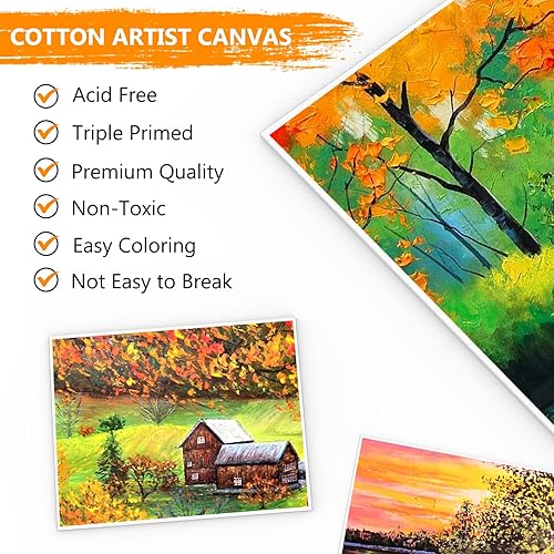 Toile Peinture 20x25cm, 5 Toile a Peindre Pré-Étirée Coton Sans Acide Adaptées pour Acryliques, Peintures à l'huile, Gouache - Nail Gallerys