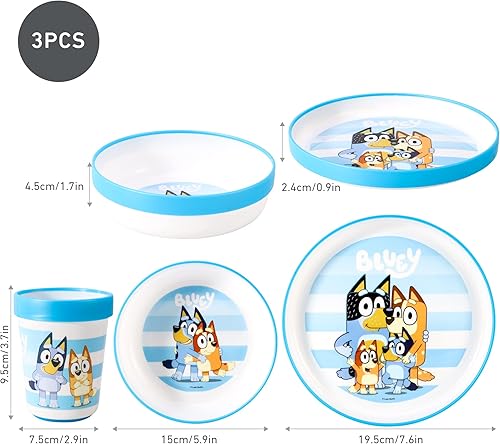 Zawadi Global Bluey - Lot de 3 assiettes bicolores de qualité supérieure pour enfant - Assiette, bol et gobelet - Sans BPA - Nail Gallerys