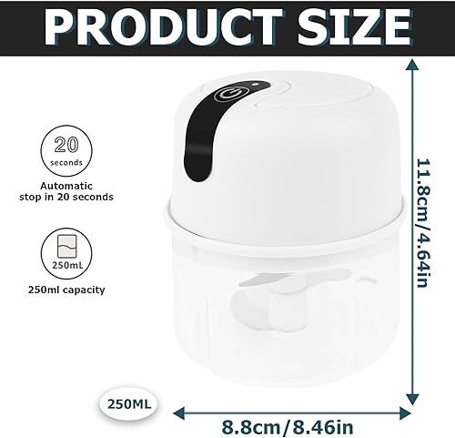 Nizirioo Mini hachoir électrique, sans fil, 250 ml, avec port USB, pour oignons, légumes, fruits, noix (blanc) - Nail Gallerys