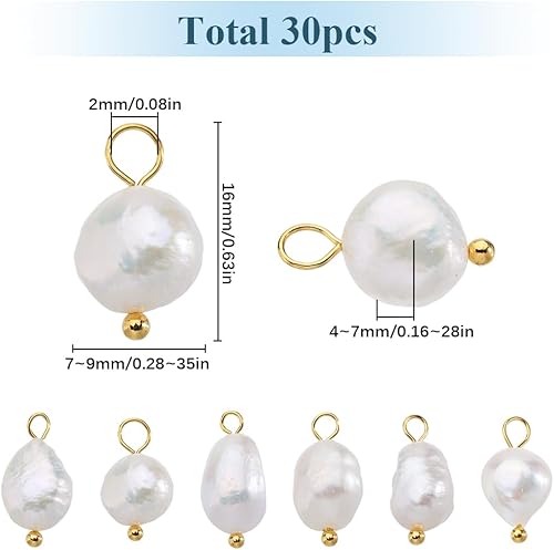 SUNNYCLUE 1 boîte de 30 Breloques en Perles d'eau Douce en Vrac Petites Perles Blanches Naturelles avec Boucles en Acier Inoxydable Goden Breloques Irrégulières pour la Fabrication de Bijoux Colliers - Nail Gallerys