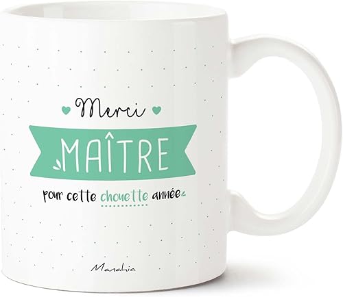 Manahia Mug Cadeau Maitre - Merci Maître pour cette chouette année - Avec Boite Kraft - 330 mL Céramique - Imprimé en France - Cadeau Ecole - Tasse Personnalisée Maître - Fête des Ecoles - Nail Gallerys