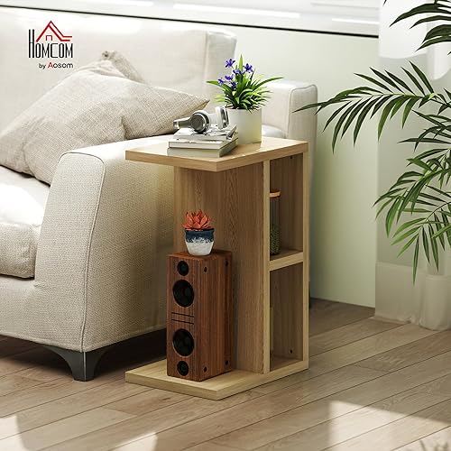 HOMCOM Table d'appoint 3 Niveaux, Bout de canapé en Forme de C avec 2 Compartiments Ouverts, Table Basse pour Salon, Chambre, 40 x 29,8 x 60 cm, chêne - Nail Gallerys