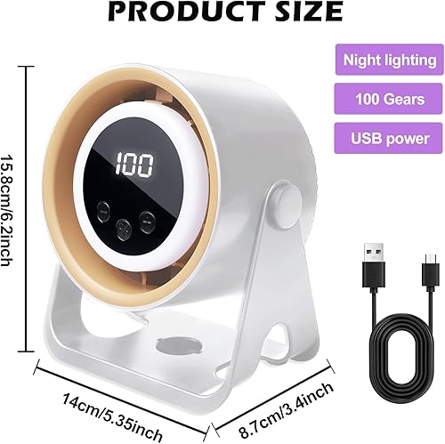 BORDEAG - Mini ventilateur de table rechargeable USB - Avec affichage numérique - 100 vitesses - Rotation à 360 ° - Silencieux - Montage mural et suspendu - Avec veilleuse - Ventilateur portable - Nail Gallerys