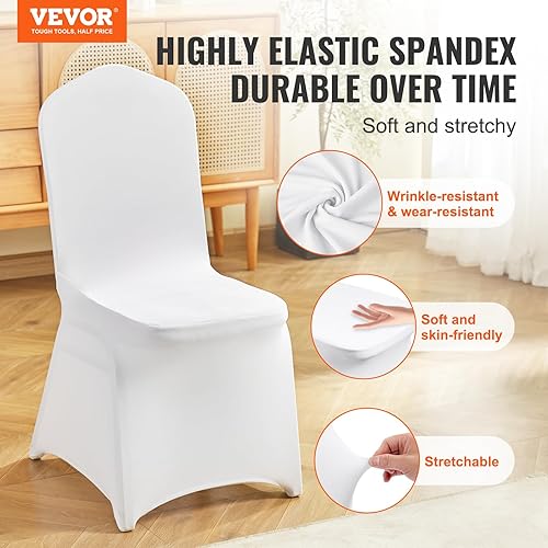 VEVOR Housses de Chaise en Élasthanne Élastique, Couverture de Chaise Universelle, Amovibles et Lavables, pour Mariage, Vacances, Banquet, Fête, Réunion, Célébration, Salle à Manger 150PCs Blanc - Nail Gallerys