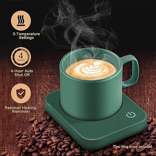 Chauffe Tasse et Chauffe Café, 3 Réglages de Température Chauffe Boisson, arrêt Automatique de 4 Heures, pour Le Bureau et la Maison Green(NO Cup - Nail Gallerys