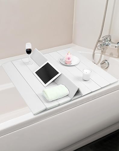 QWORK® Etagère de Bain Pliable Planche de Bain en PVC Blanc pour Salle de Bain et Spa - 170 x 75 cm x 0,7 cm - Nail Gallerys